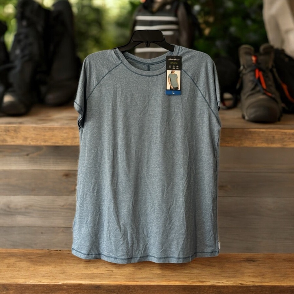 NWT Eddie Bauer Heather Steel Blue Short Sleeve Tee